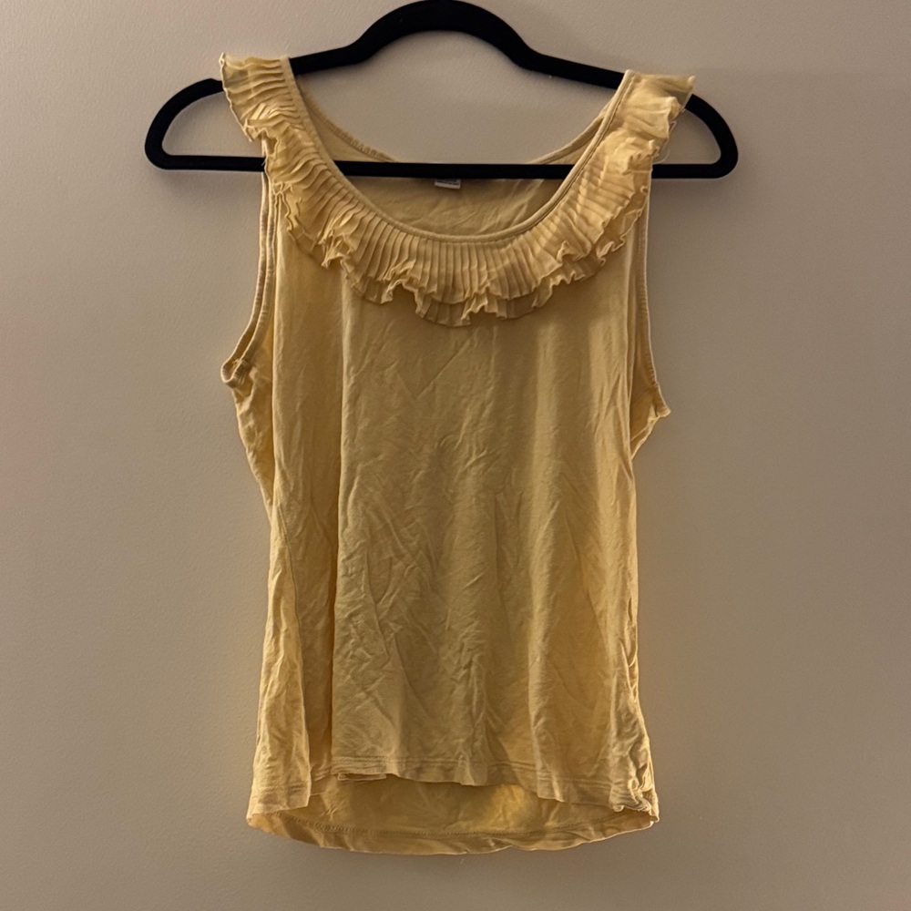 Forever 21 Pale Yellow Ruffle-Neck Sleeveless Tank